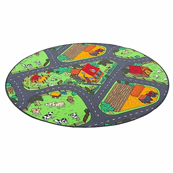 Snapstyle Kinder Spiel Teppich Bauernhof Grün 200cm Rund günstig online kaufen