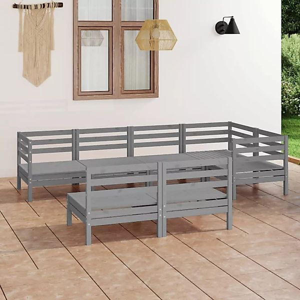 7-tlg. Garten-lounge-set Massivholz Kiefer Grau günstig online kaufen