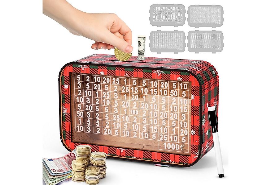 BlingBin Spardose 2026 4-in-1 Spardose aus Holz Sparbox Weihnachts Spardose günstig online kaufen