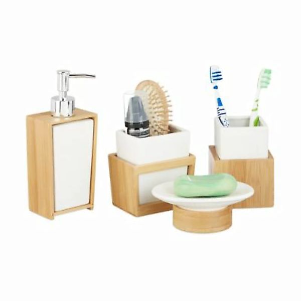 relaxdays Badezimmer Set aus Bambus und Keramik natur günstig online kaufen