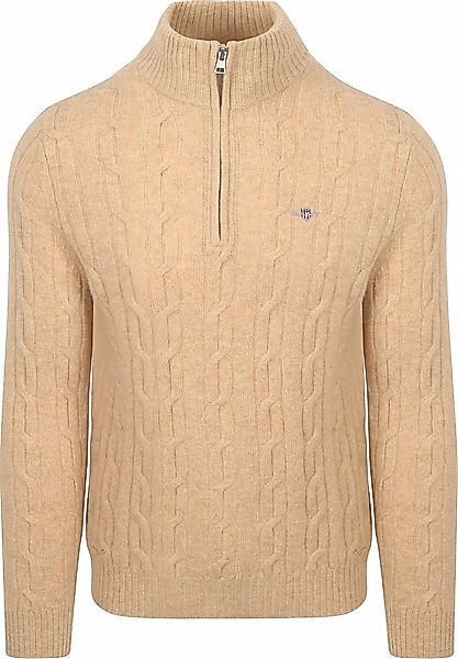 Gant Halfzip Lammwollpullover Cable Beige - Größe 3XL günstig online kaufen