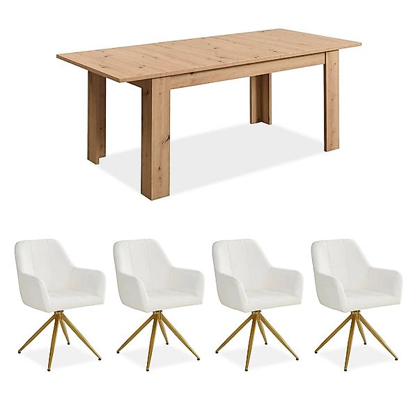 Homestyle4u Essgruppe mit 4 Polsterstühlen in Natur und Weiß 2796 günstig online kaufen