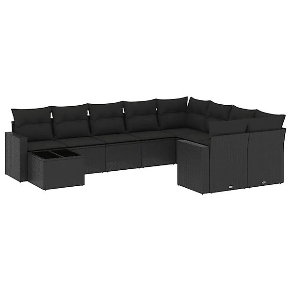 vidaXL 10-Tlg Garten-Sofagarnitur mit Kissen Schwarz Poly Rattan 3251792 günstig online kaufen