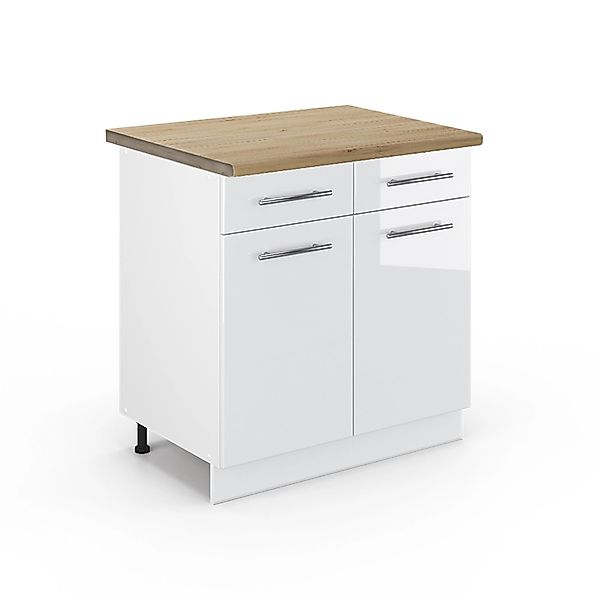 Vicco Unterschrank Fame-Line, Weiß Hochglanz/Weiß, 80 cm, AP Eiche günstig online kaufen
