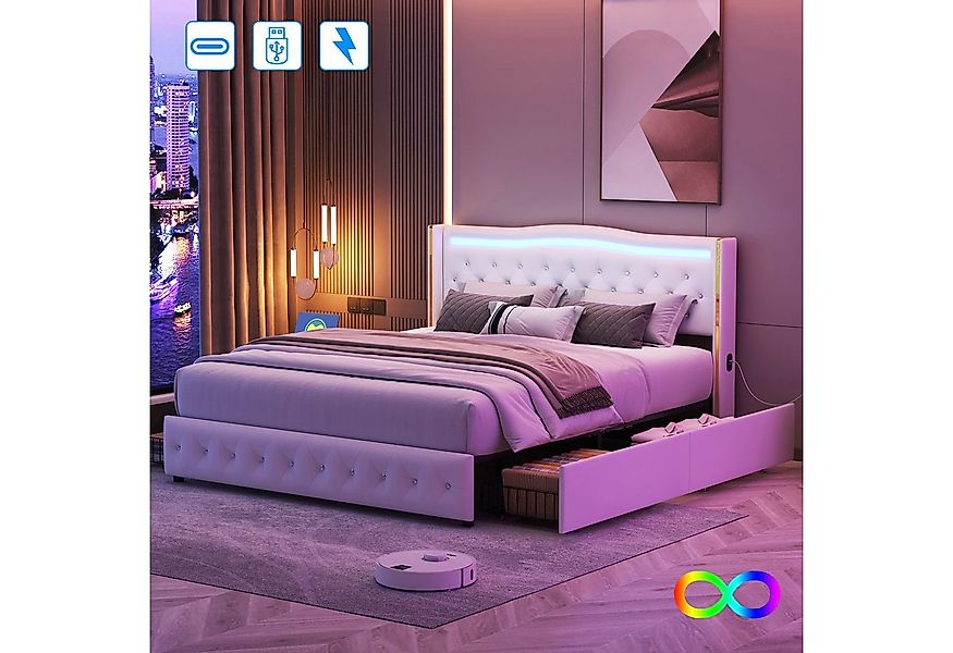 Furnishings Home Polsterbett Doppelbett LED Stauraumbett Stauraum (Jugendbe günstig online kaufen