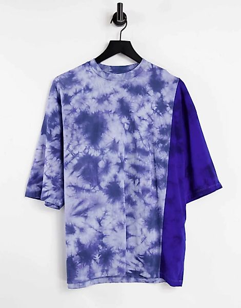 ASOS DESIGN – Oversize-T-Shirt in Blau mit gespleißtem Batikmuster günstig online kaufen