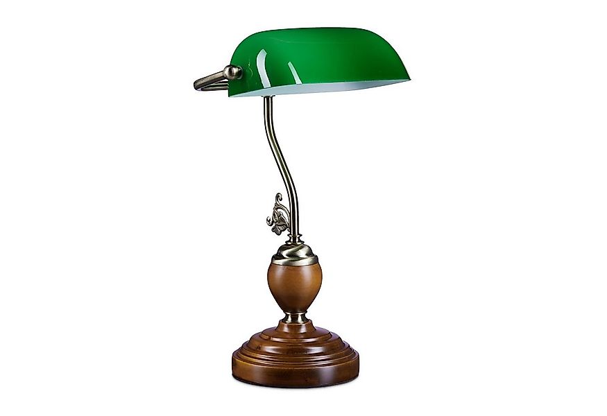 relaxdays Schreibtischlampe Bankerlampe JONES mit Holzfuß günstig online kaufen