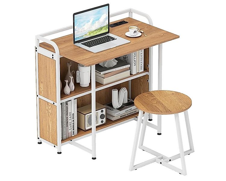 COSTWAY Schreibtisch (mit Hocker), mit Steckdose, Klapptisch Beistelltisch günstig online kaufen