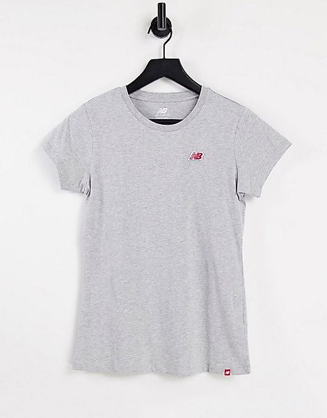 New Balance – Graues T-Shirt mit kleinem Logo günstig online kaufen