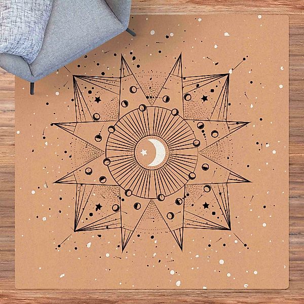Kork-Teppich Astrologie Mond Magie Schwarz Weiß günstig online kaufen