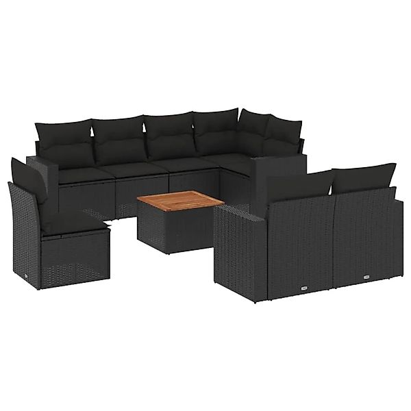 vidaXL 9-Tlg Garten-Sofagarnitur mit Kissen Schwarz Poly Rattan 3256545 günstig online kaufen