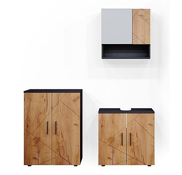 Vicco Badmöbel-Set Irma, Anthrazit/Eiche, 3 Teile, mit Unterschrank 60 cm, günstig online kaufen