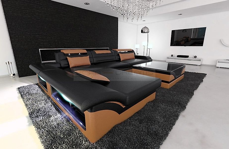 Sofa Dreams Ecksofa Monza L Form Mini Leder, Ottomane, 4-Sitzer, Design Cou günstig online kaufen