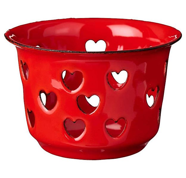 Ib Laursen Kerzenhalter IB Laursen Teelicht Halter EMAILLE ROT mit HERZEN günstig online kaufen