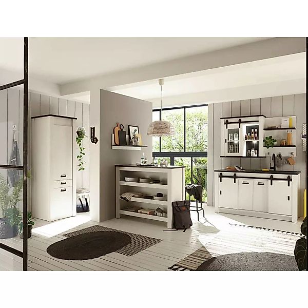 Landhausküchenmöbel Set in Weiß Anthrazit (sechsteilig) günstig online kaufen