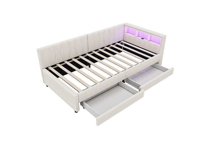 SOFTWEARY Stauraumbett Schlafsofa mit LED-Beleuchtung und Schubladen (90x20 günstig online kaufen