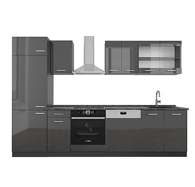 Vicco Küchenzeile R-Line, Anthrazit Hochglanz/Anthrazit, 300 cm, AP Anthraz günstig online kaufen