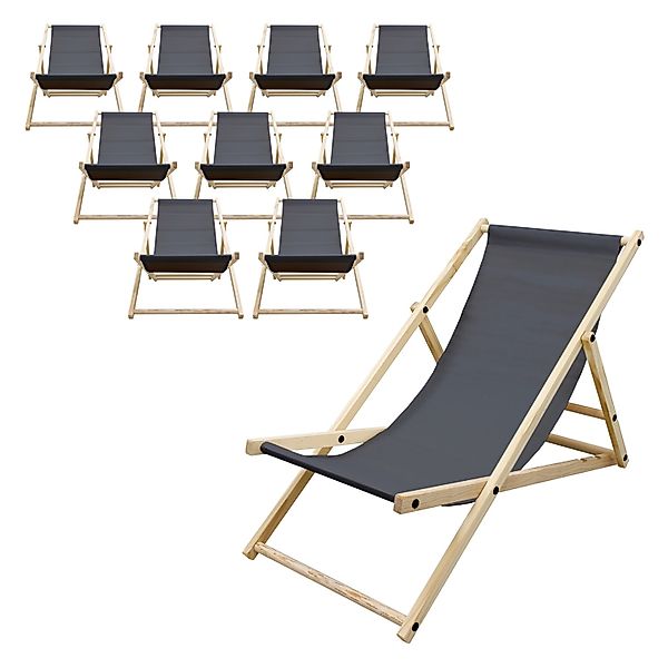 ECD Germany Liegestuhl 10Er Set Klappbar Anthrazit aus Kiefernholz günstig online kaufen