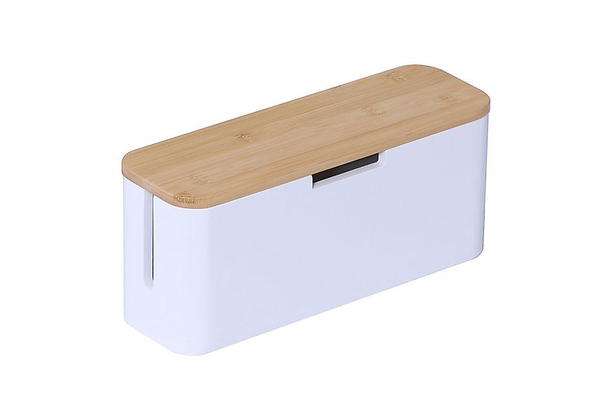 relaxdays Kabelbox aus Bambus, Natur-Weiß günstig online kaufen