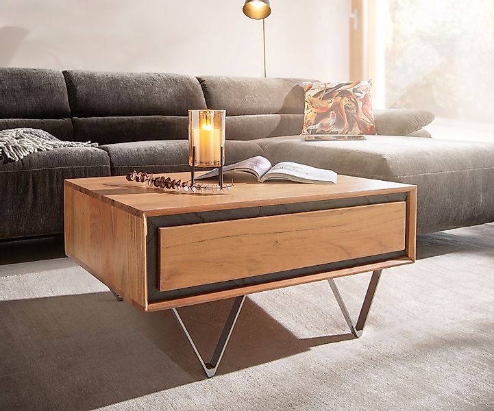 DELIFE Couchtisch Stonegrace, Akazie Natur 80x60 günstig online kaufen