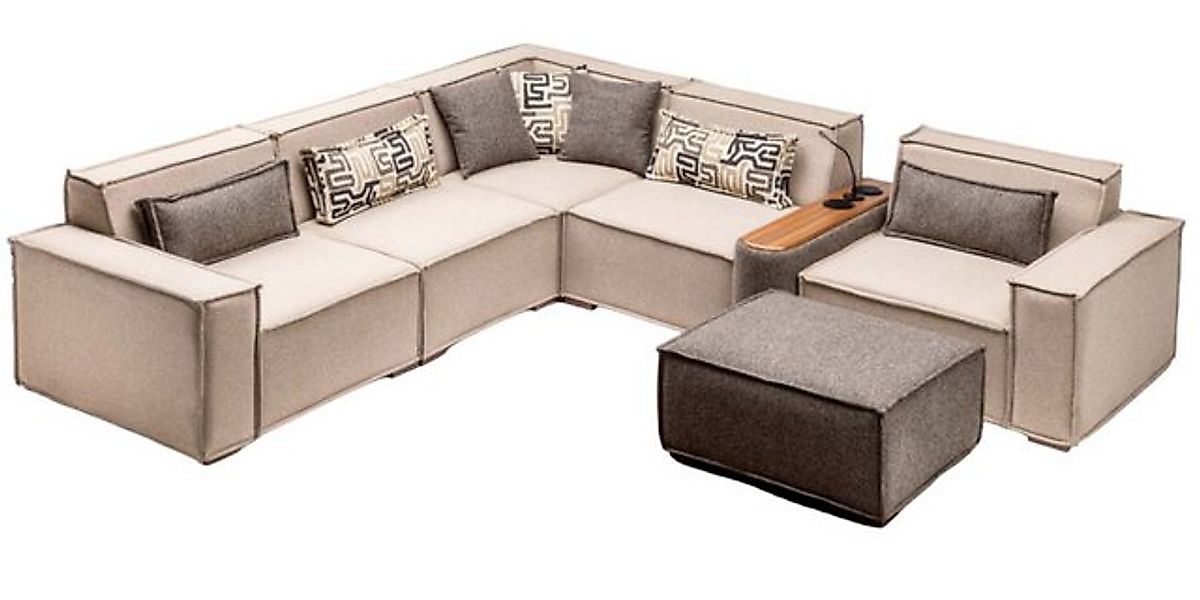 JVmoebel Ecksofa Komplette Ecksofa L form Hocker Polstersofa Stoffsofa Sofa günstig online kaufen