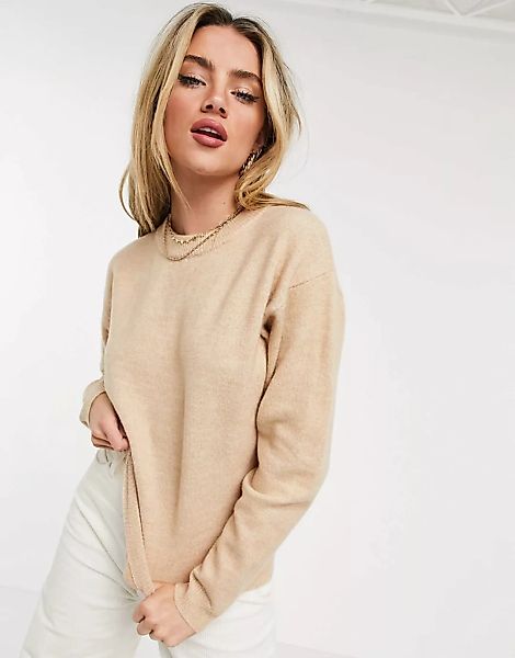 ASOS DESIGN – Oversize-Pullover in hellem Beige mit Rundhalsausschnitt-Neut günstig online kaufen