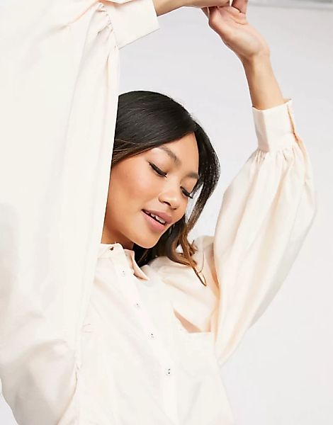 Y.A.S – Hemd in Pfirsich mit Ballonärmeln und Zierfalten-Weiß günstig online kaufen
