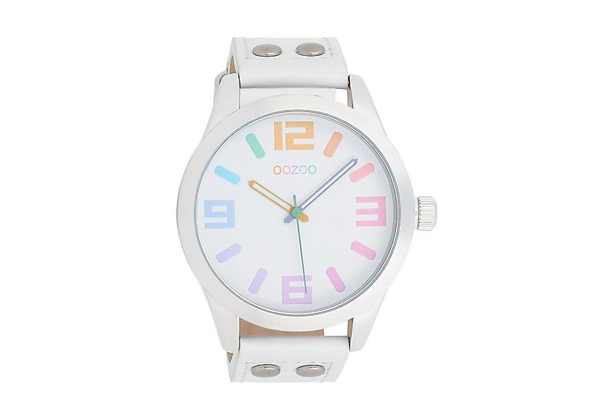 OOZOO Quarzuhr Basic Line XXL Armbanduhr C1085 Bunt Lederband Weiss 46 mm C günstig online kaufen