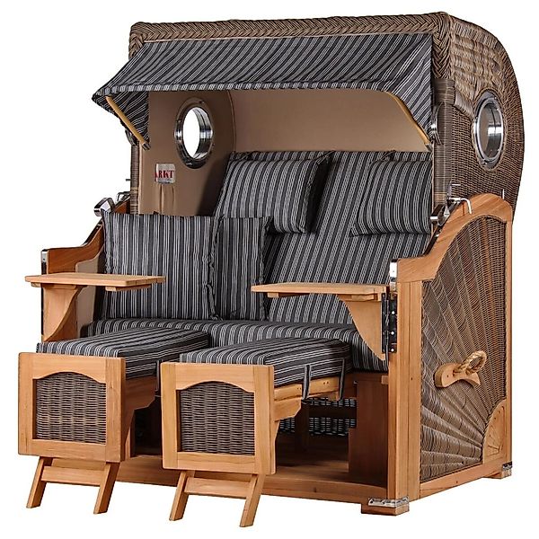 bene,iving Strandkorb Komplettset Ammersee Grande XL Teak Bullauge PE Grau günstig online kaufen
