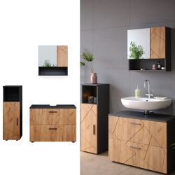 Vicco Badmöbel-Set Irma, Anthrazit/Eiche, 3 Teile, günstig online kaufen