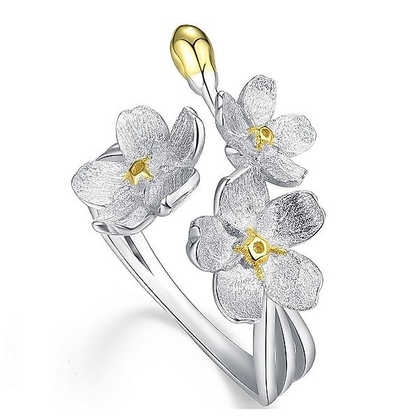 Runde Perlé Silberring große Vergissmeinnicht Blumen, handgefertigter Ring, günstig online kaufen
