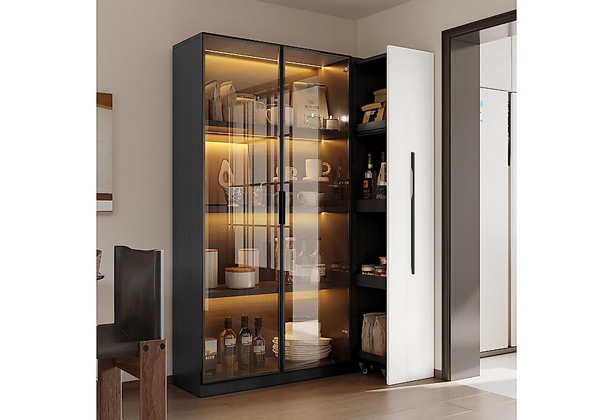 Flieks Glasvitrine Multifunktionsschrank mit LED, Glastüren und großen Seit günstig online kaufen