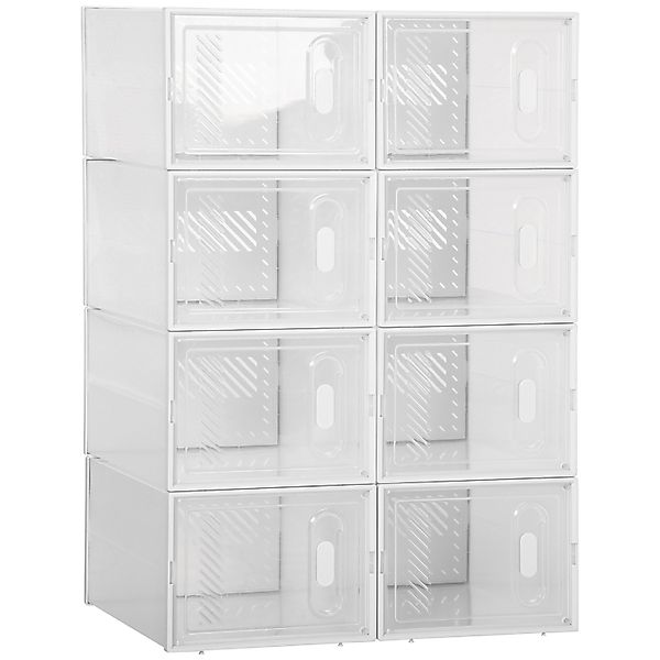 HOMCOM Schuhschrank Kunststoff mit 8 Fächern 35L x 25B x 19H cm Transparent günstig online kaufen