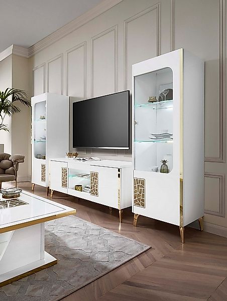 Interdesign24 Glasvitrine Stella (1-Türig, in Weiß/Gold Hochglanz) Made in günstig online kaufen