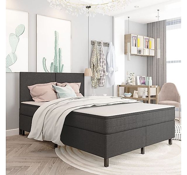 vidaXL Boxspringbett, Boxspring-Bettgestell Grau Stoff 140x200 cm günstig online kaufen