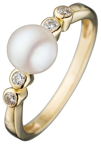 JOBO Perlenring, 333 Gold mit Süßwasser-Zuchtperle und Zirkonia günstig online kaufen