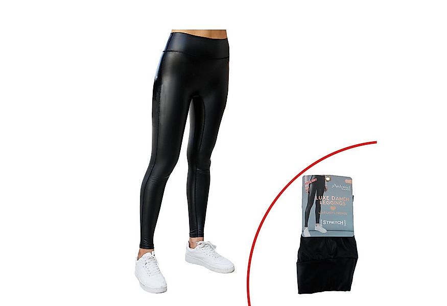 VewoTex Leggings Damen Leggings Wet Look Schwarz » High-Waist Lederoptik Yo günstig online kaufen
