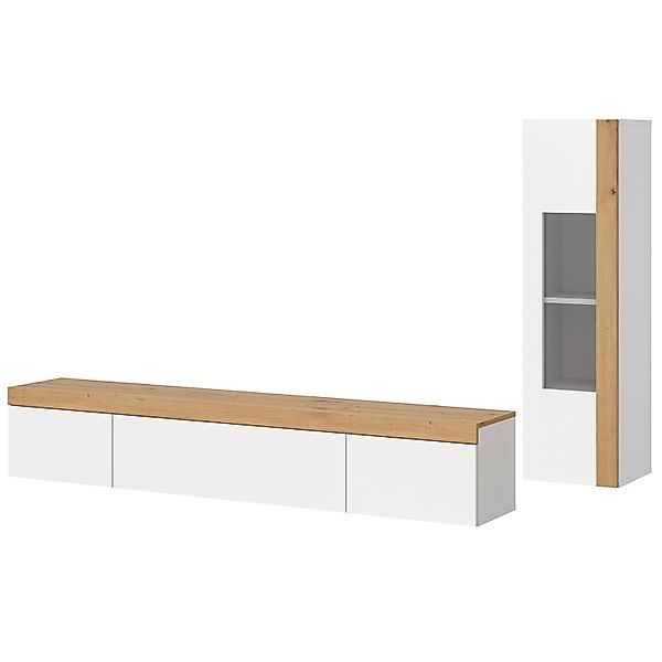 Inn.Furn Wohnwand 2-teilig in Weiß und Eiche 225 cm Siena günstig online kaufen