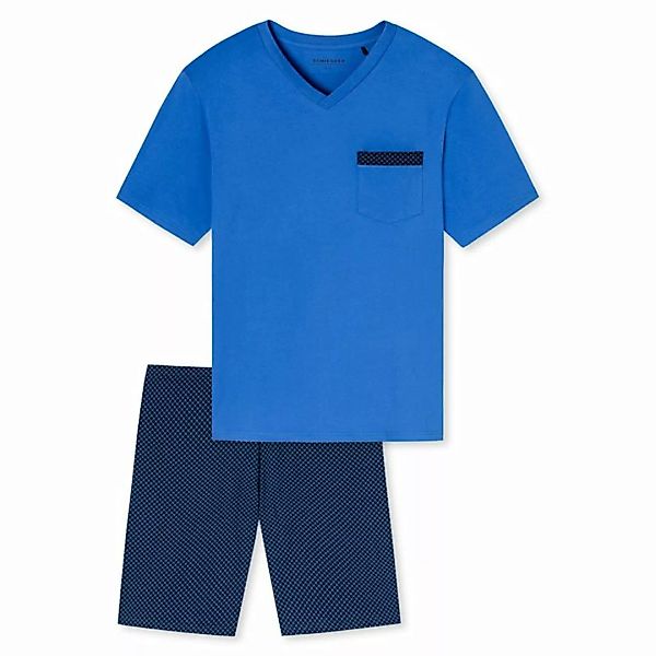 SCHIESSER Herren Schlafanzug Set - kurz, V-Ausschnitt, gemustert Blau 3XL günstig online kaufen