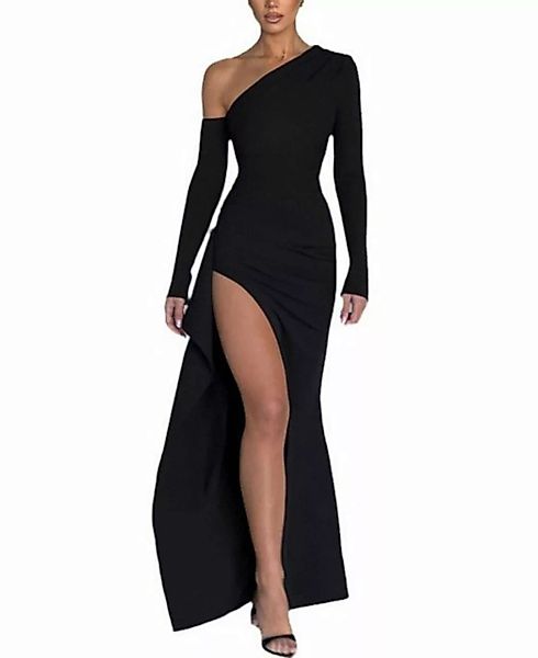 FIDDY Abendkleid Kleid mit schrägem Ausschnitt einärmeligem Schlitz- Kleid- günstig online kaufen