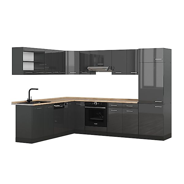 Vicco R-Line Eckküche Anthrazit Hochglanz/Anthrazit 227 x 287 cm ohne Arbei günstig online kaufen
