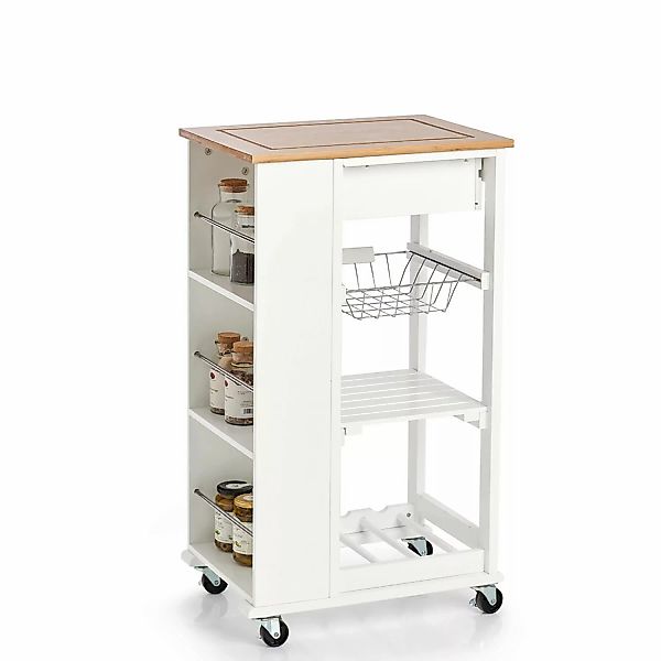 Zeller Küchenrollwagen Bambus/MDF/Metall 50 cm x 37 cm x 86,5 cm Weiß günstig online kaufen