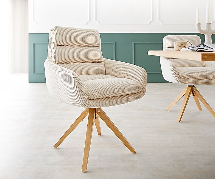 DELIFE Polsterstuhl Abelia-Flex, mit Armlehnen Holzgestell kantig Natur Cor günstig online kaufen