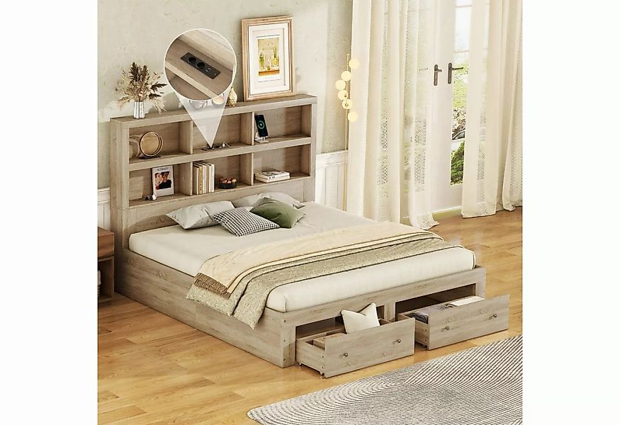 Celya Holzbett Doppelbett Bettgestell 160x200cm mit zwei Schubladen, Kopfte günstig online kaufen