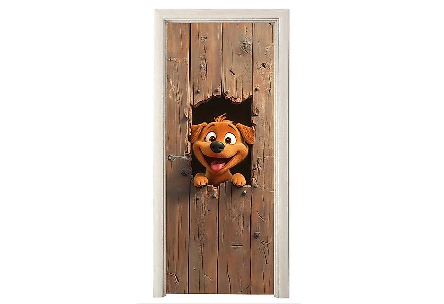 MuchoWow Türtapete Hund - Tiere - Animation - Holz - Modern, Matt, bedruckt günstig online kaufen