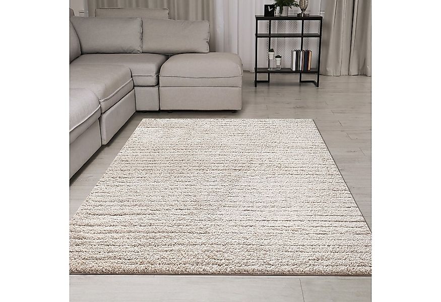 TeppichHome24 Teppich Teppich Beige mit Linienmuster weich pflegeleicht für günstig online kaufen