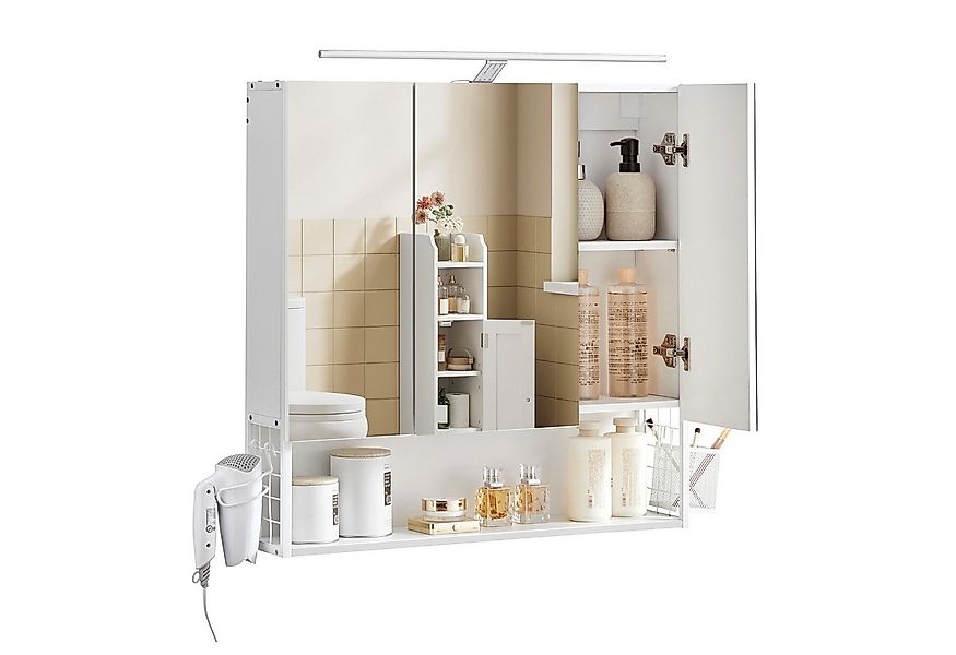 VASAGLE Spiegelschrank Badezimmerschrank Wandschrank Breite 70cm, LED-Beleu günstig online kaufen