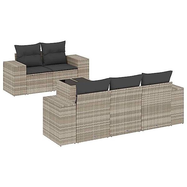 vidaXL Sofaelement 6-tlg. Garten-Sofagarnitur mit Kissen Hellgrau Poly Ratt günstig online kaufen