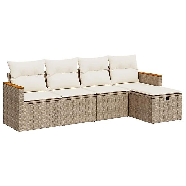 vidaXL 5-Tlg Garten-Sofagarnitur mit Kissen Beige Poly Rattan 3325901 günstig online kaufen