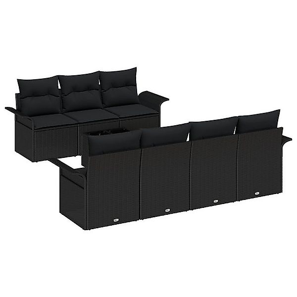 vidaXL Loungesofa 8-teiliges Garten-Sofaset mit Kissen Schwarz Poly Rattan, günstig online kaufen